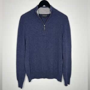 Bloomingdale’s 100% Cashmere 1/4 Zip Sweater Mens Blue Pullover Luxury Knit
